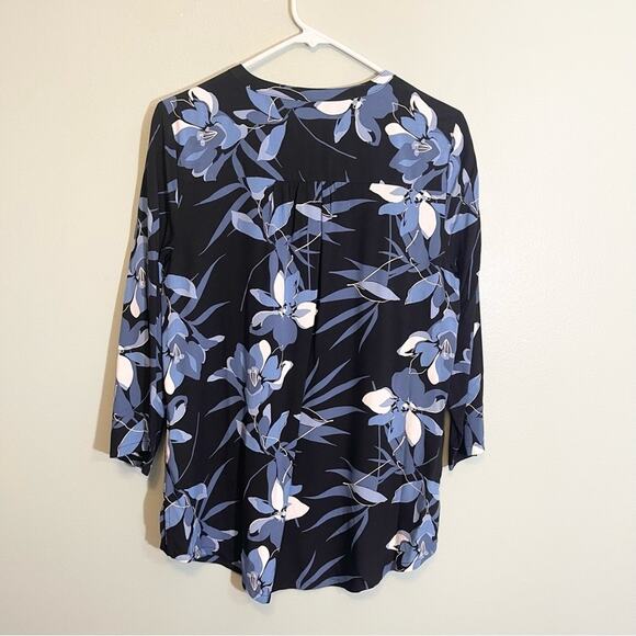 Liz Claiborne Floral Round Neck Long Sleeve Button Front Blouse Black Small - Picture 6 of 10